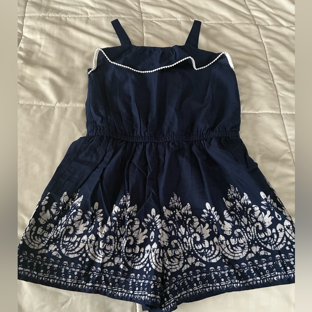 Janie and Jack Navy and White Floral Romper